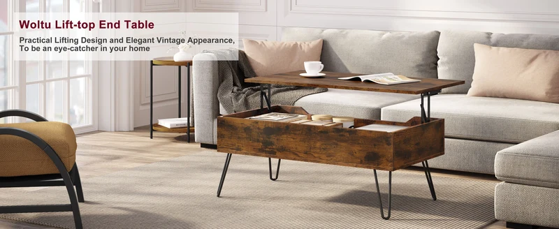 Table basse extensible Raphaël — hauteur ajustable, bois rustique