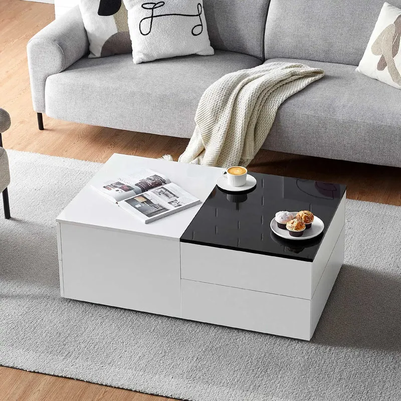Table basse laquée Victoire — 4 tiroirs, finition haute brillance