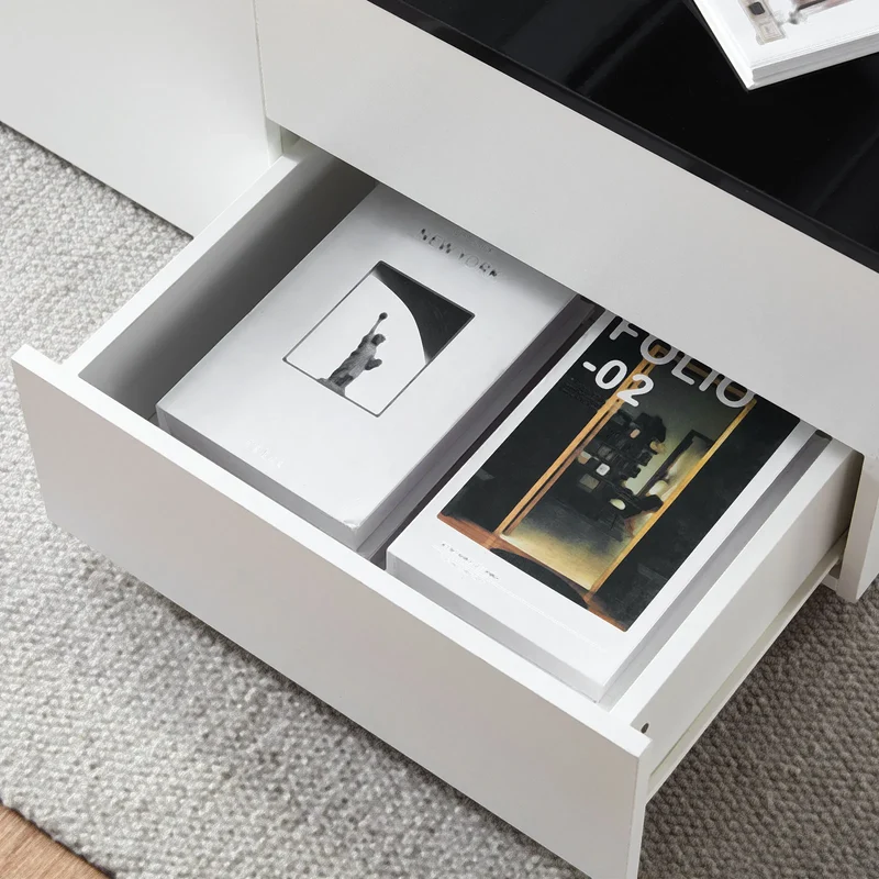 Table basse laquée Victoire — 4 tiroirs, finition haute brillance