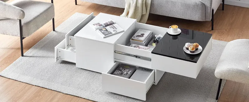 Table basse laquée Victoire — 4 tiroirs, finition haute brillance