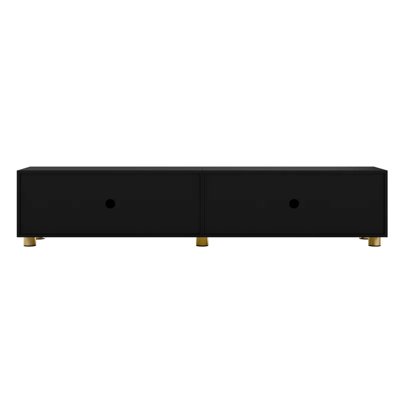 Meuble TV noir 4 portes à relief arqué pieds dorés, style moderne PLANTGRAY
