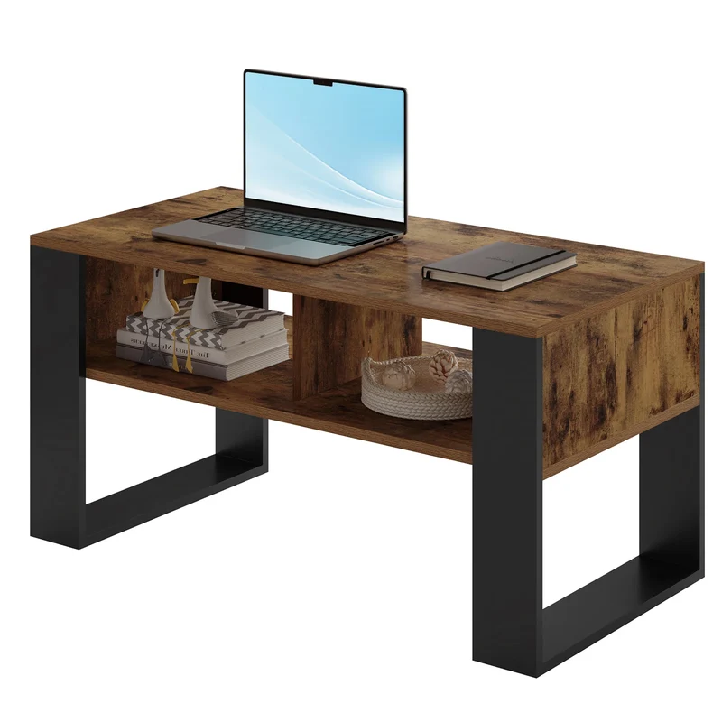 Table basse Augustin — style industriel vintage, double niche ouverte