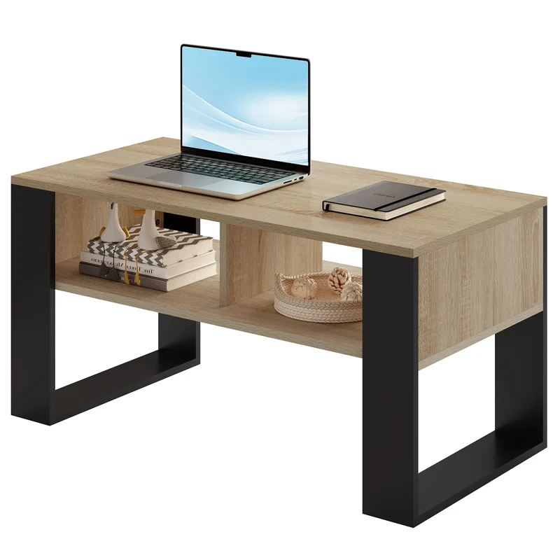 Table basse Augustin — style industriel vintage, double niche ouverte