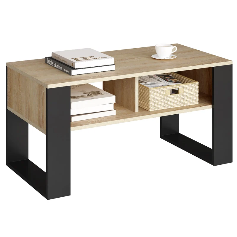 Table basse Augustin — style industriel vintage, double niche ouverte