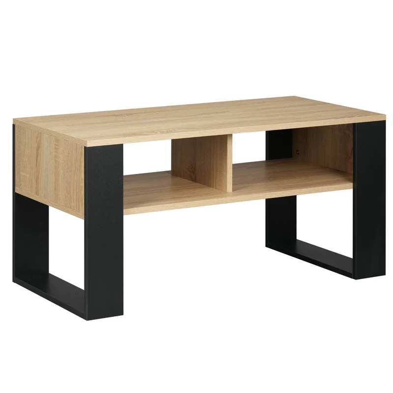 Table basse Augustin — style industriel vintage, double niche ouverte