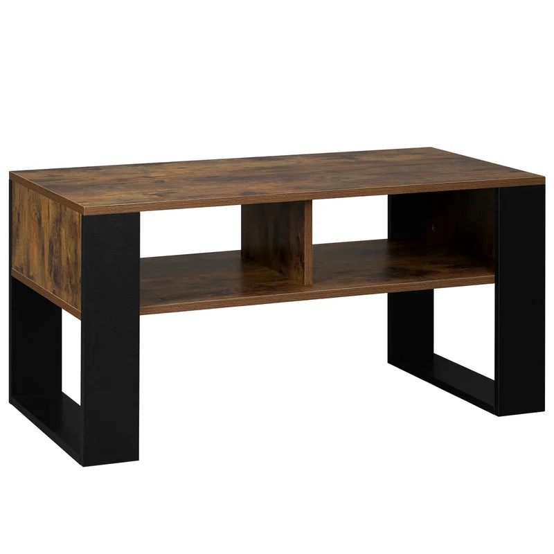 Table basse Augustin — style industriel vintage, double niche ouverte