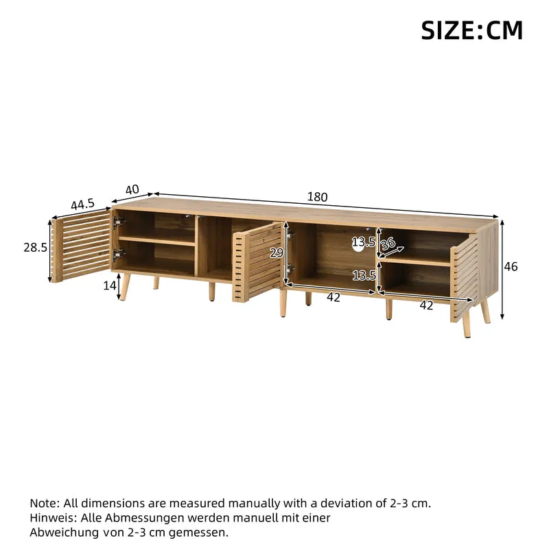 Meuble TV effet bois design à latte 4 portes rangement 180×40×46cm PANELNEST
