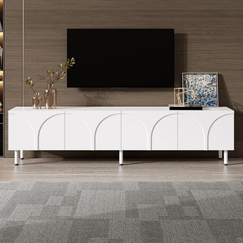 Meuble TV blanc design arche 4 portes 180×35×49cm PLANTEDGE