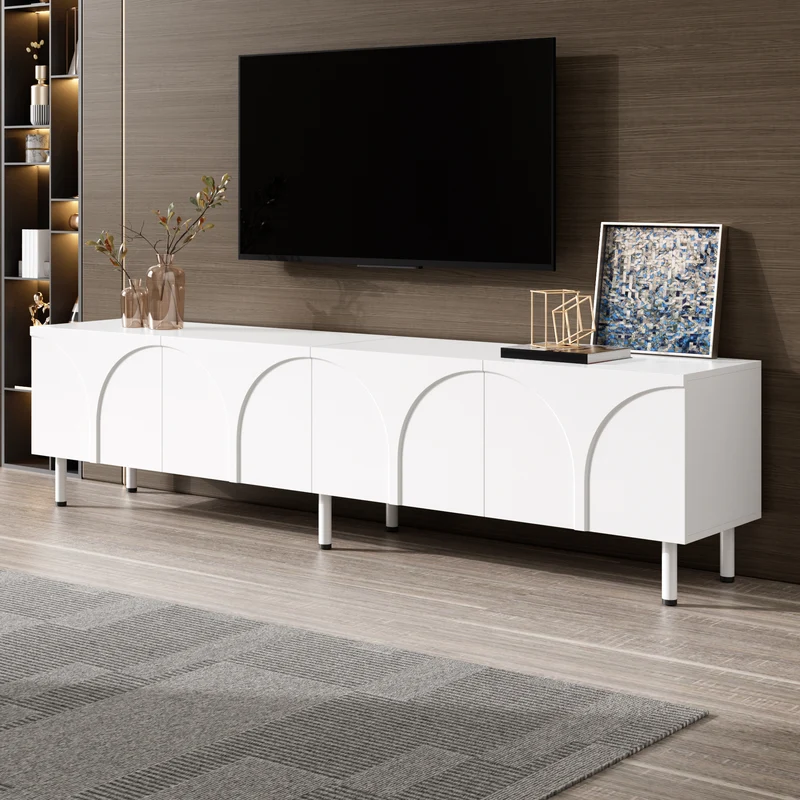 Meuble TV blanc design arche 4 portes 180×35×49cm PLANTEDGE