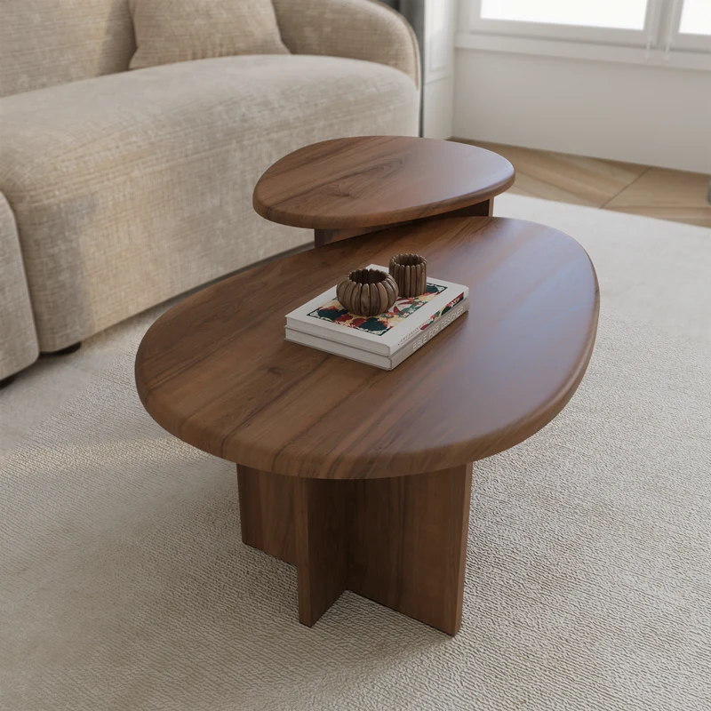 Lot de 2 tables basses gigognes CEDRA noyer