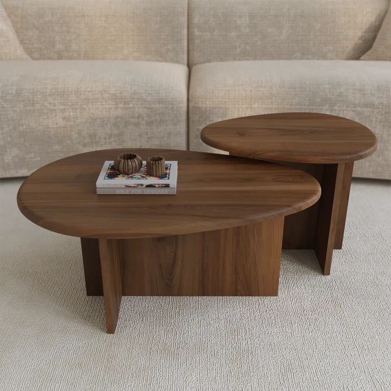 Lot de 2 tables basses gigognes CEDRA noyer
