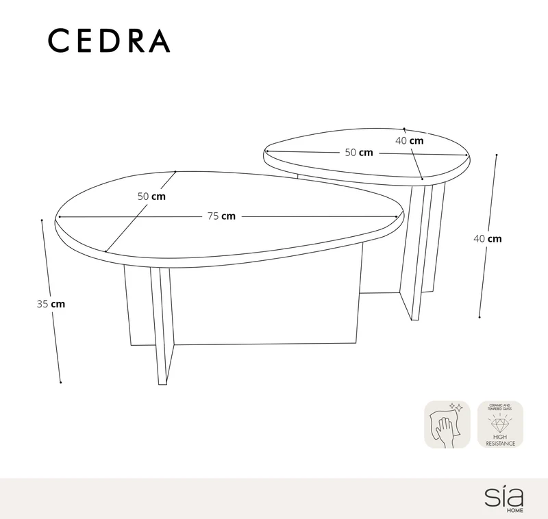 Lot de 2 tables basses gigognes CEDRA noyer
