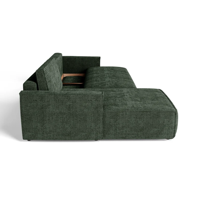 Canapé d'angle gauche convertible avec coffre finition noyer LENO Velours tramé