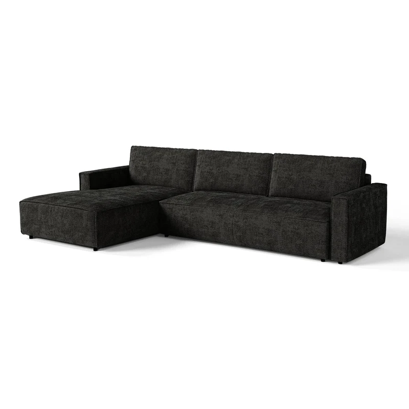 Canapé d'angle gauche convertible avec coffre finition noyer LENO Velours tramé