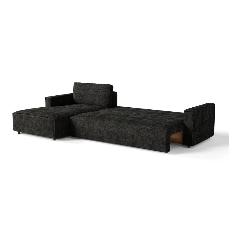 Canapé d'angle gauche convertible avec coffre finition noyer LENO Velours tramé