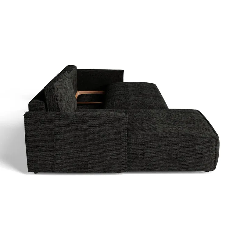 Canapé d'angle gauche convertible avec coffre finition noyer LENO Velours tramé