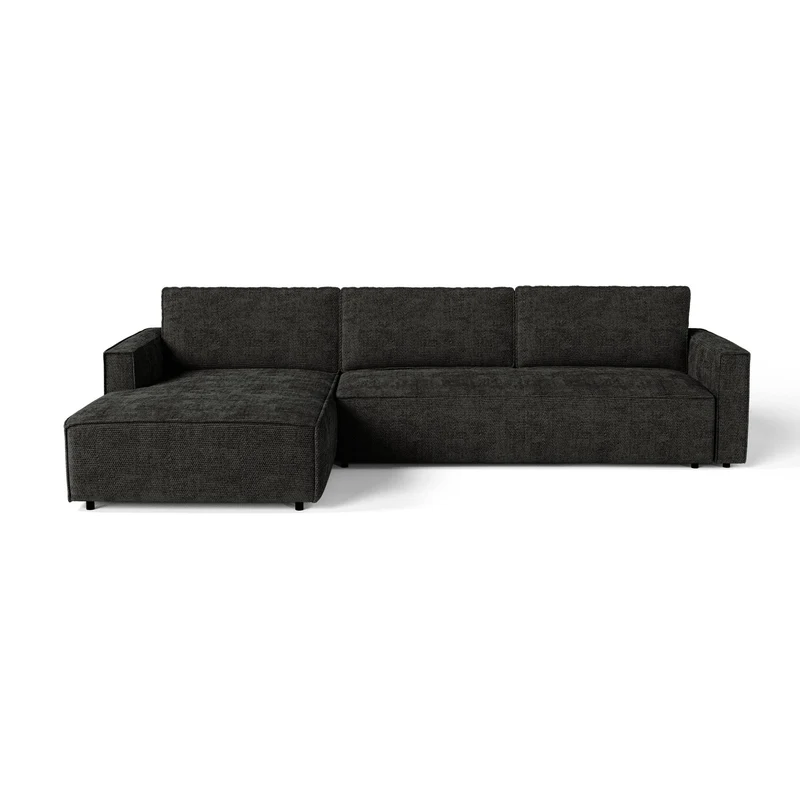 Canapé d'angle gauche convertible avec coffre finition noyer LENO Velours tramé
