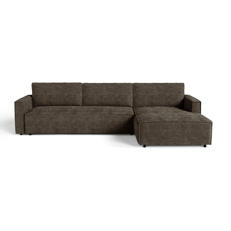 Canapé d'angle droit convertible avec coffre finition noyer LENO Velours tramé