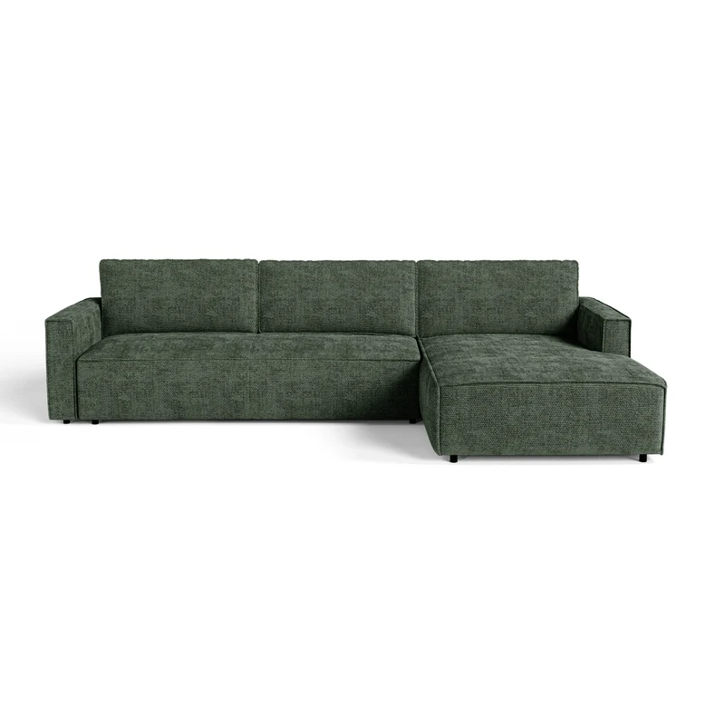 Canapé d'angle droit convertible avec coffre finition noyer LENO Velours tramé