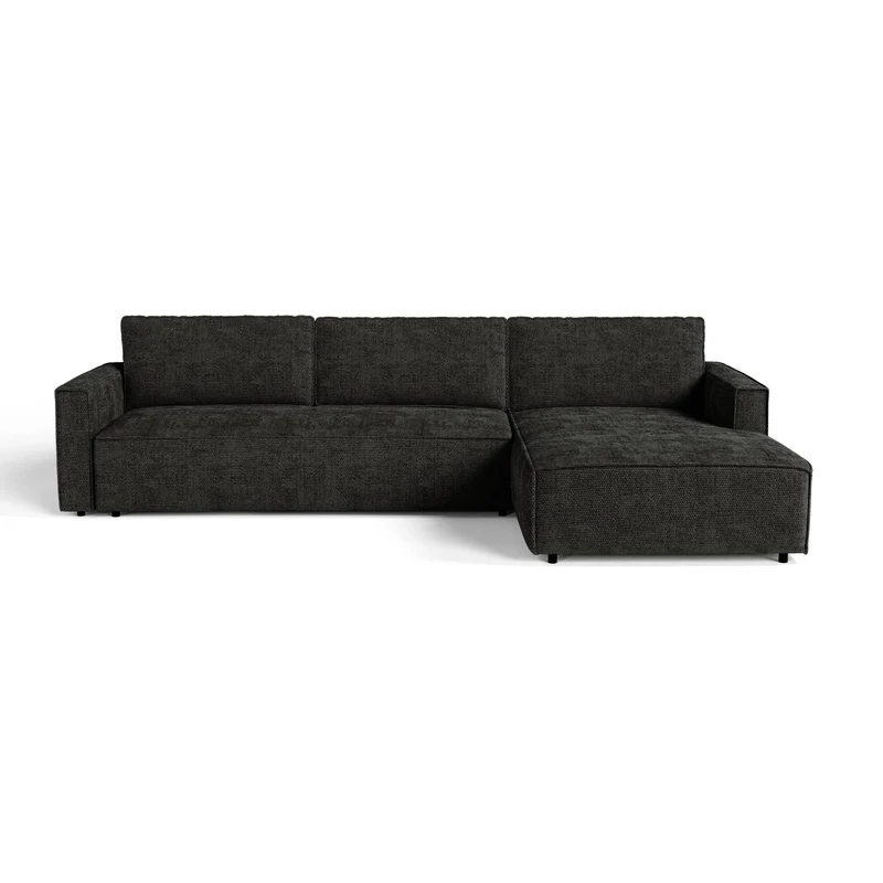 Canapé d'angle droit convertible avec coffre finition noyer LENO Velours tramé