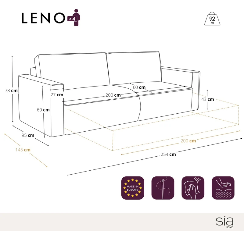 Canapé convertible 4 places avec coffre finition noyer LENO Velours tramé
