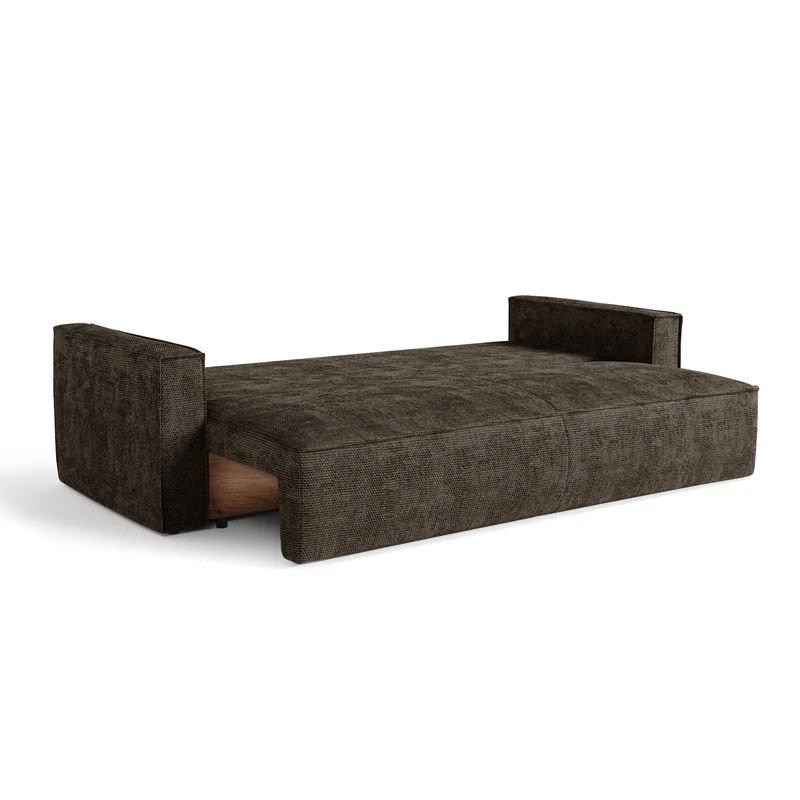 Canapé convertible 4 places avec coffre finition noyer LENO Velours tramé