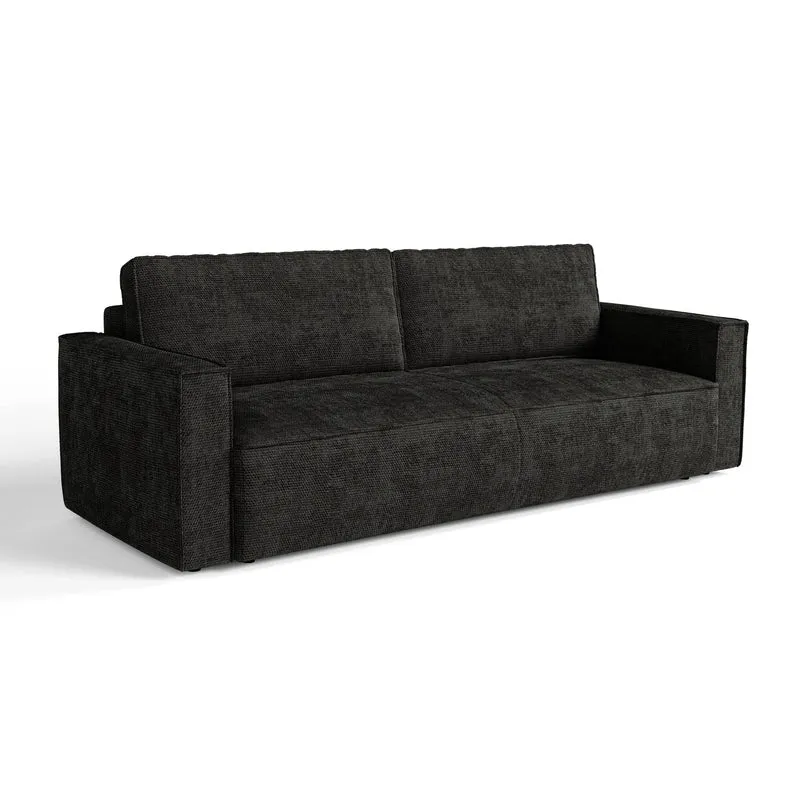 Canapé convertible 4 places avec coffre finition noyer LENO Velours tramé