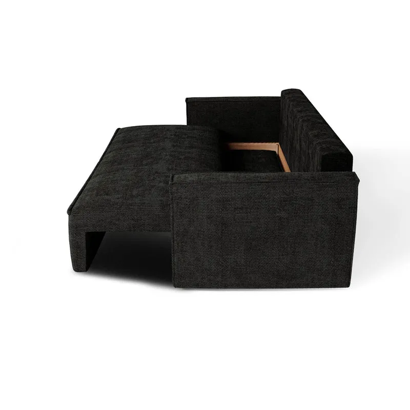 Canapé convertible 4 places avec coffre finition noyer LENO Velours tramé