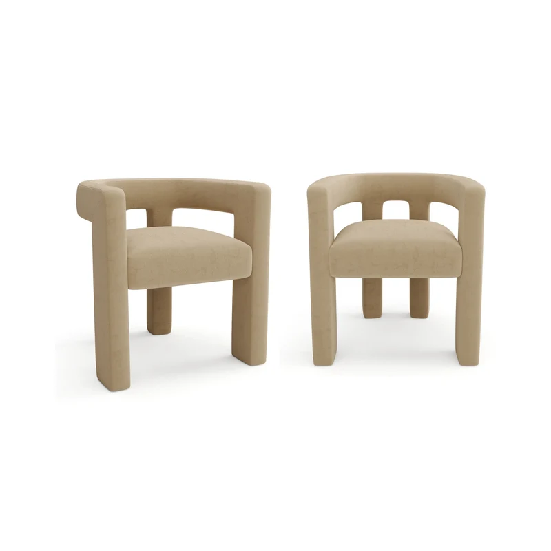 Lot de 2 fauteuils de salle à manger ALYA velours lisse beige