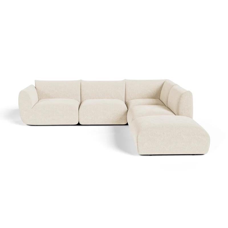 Canapé grand angle droit modulable 7 places NOOMA velours chenillé crème