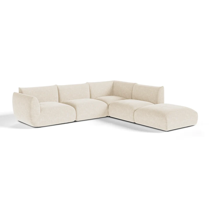 Canapé grand angle droit modulable 7 places NOOMA velours chenillé crème