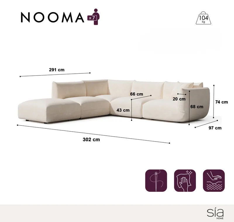 Canapé grand angle gauche modulable 7 places NOOMA velours chenillé crème