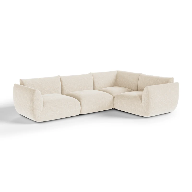Canapé d'angle droit modulable 5-6 places NOOMA velours chenillé crème
