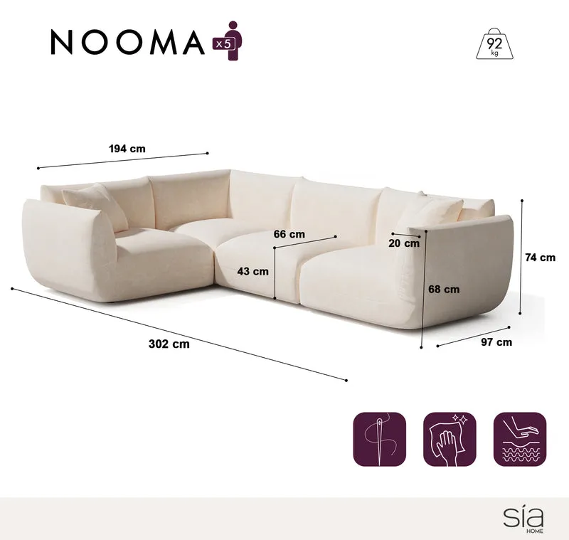Canapé d'angle gauche modulable 5-6 places NOOMA velours chenillé crème