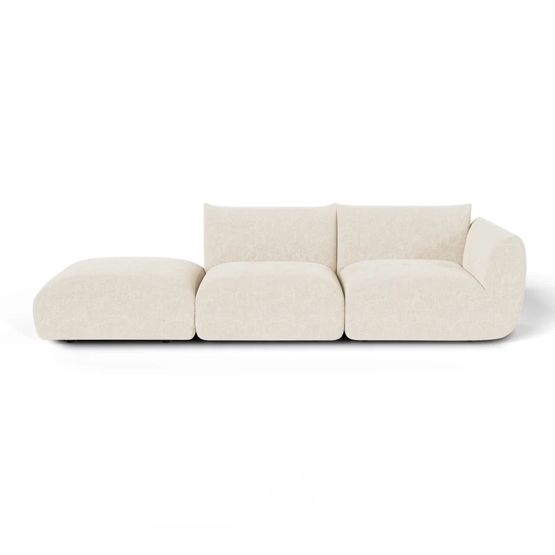 Canapé d'angle droit modulable 4-5 places NOOMA velours chenillé crème