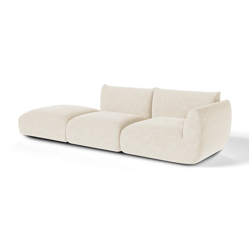 Canapé d'angle droit modulable 4-5 places NOOMA velours chenillé crème