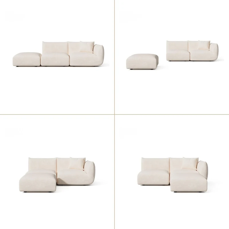Canapé d'angle droit modulable 4-5 places NOOMA velours chenillé crème