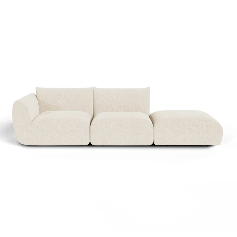 Canapé d'angle gauche modulable 4-5 places NOOMA velours chenillé crème