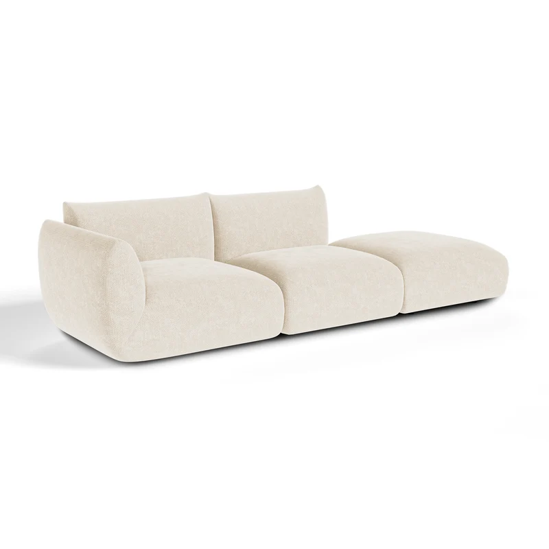 Canapé d'angle gauche modulable 4-5 places NOOMA velours chenillé crème