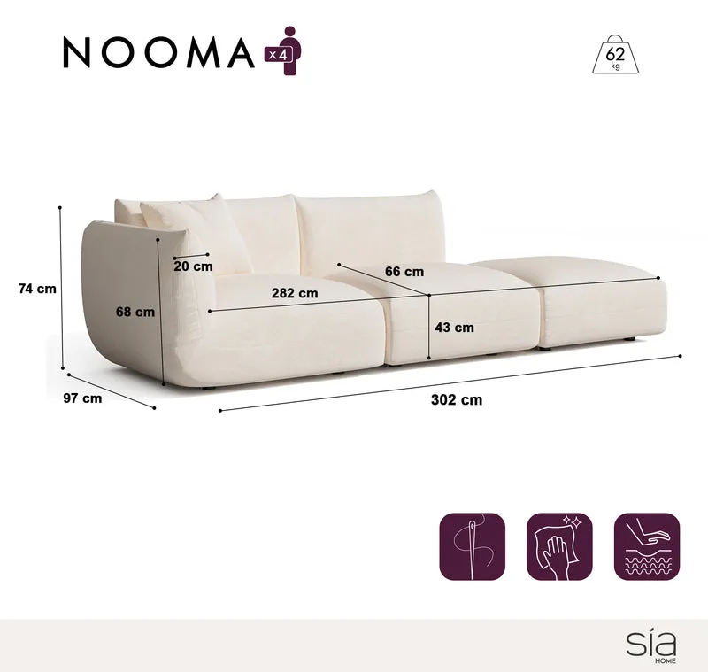 Canapé d'angle gauche modulable 4-5 places NOOMA velours chenillé crème