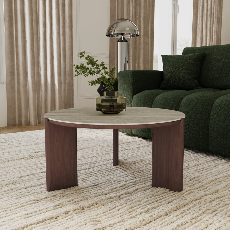 Table basse ELIA céramique aspect travertin 85cm
