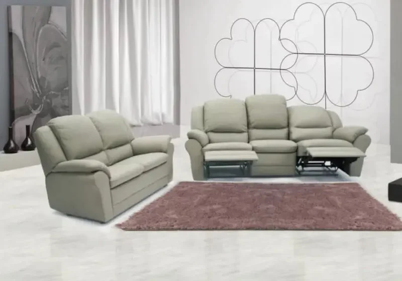 Canapé droit relax en cuir gris clair moderne - Colos