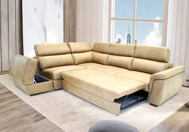 Canapé modulable d'angle convertible beige - Foxy