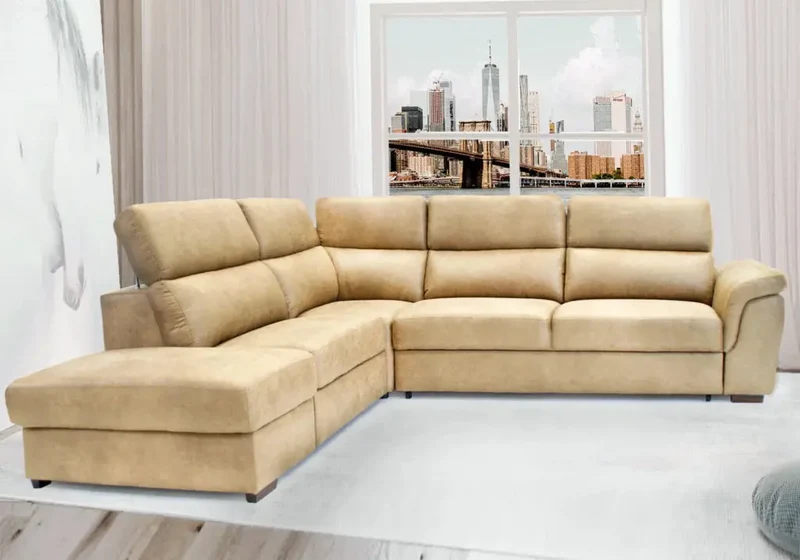 Canapé modulable d'angle convertible beige - Foxy