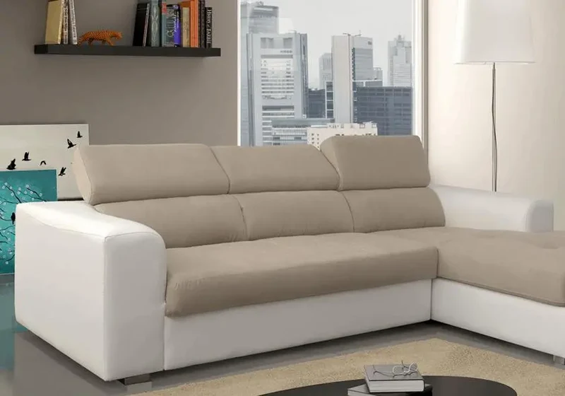 Canapé d'angle modulable convertible beige - Confo