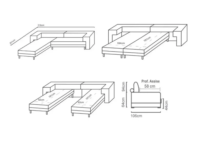 Canapé d'angle lit modulable en tissu mauve - Carl