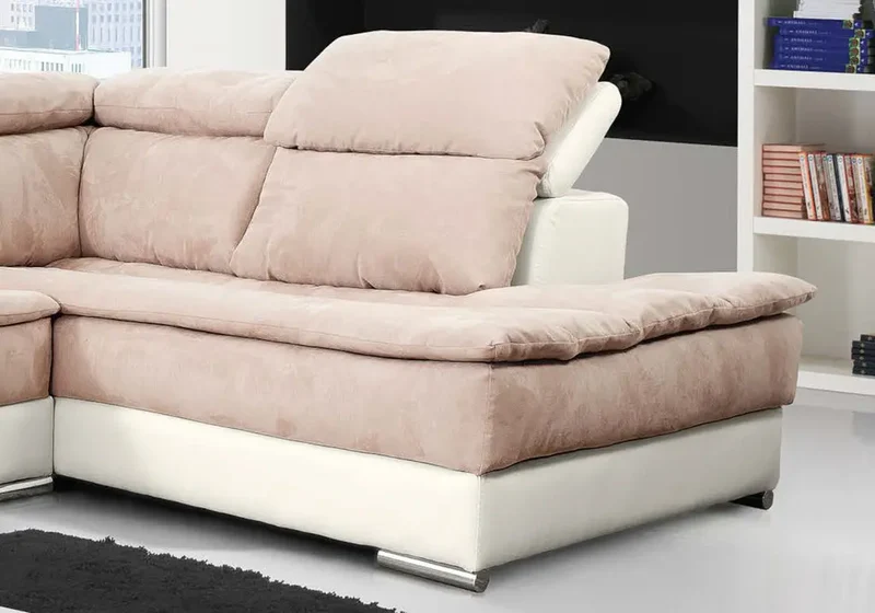 Canapé convertible en cuir et tissu café - Clyde