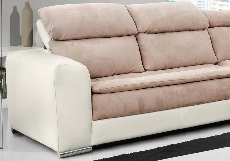 Canapé convertible en cuir et tissu café - Clyde