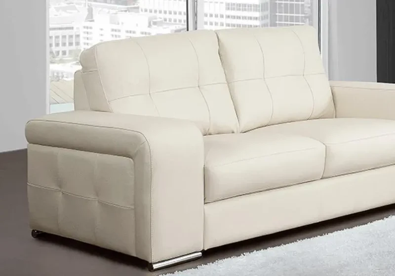 Canapé convertible droit en cuir crème - Cléa
