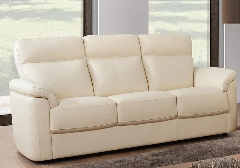Canapé relax droit modulable en cuir crème - Célia